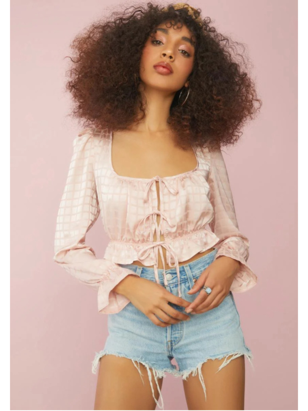 Sugar Thrillz Rose Cup Of Tea Satin Tie Front Crop Top Size M (18” PTP) NWT